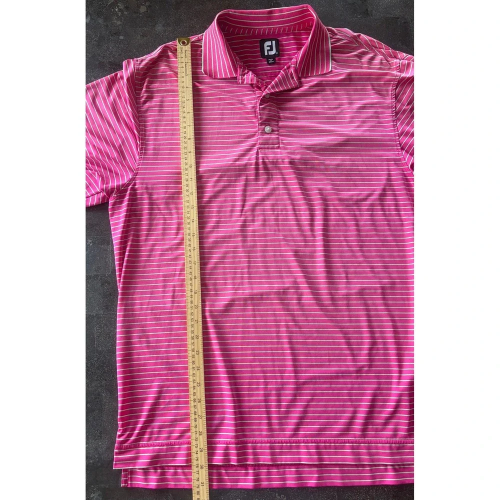FootJoy Mens ProDry Golf Polo Shirt Pink Lime Green‎ Striped Performance Large